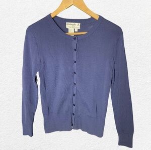 Vintage Joseph A. Petite Navy Blue Knit Button Up Sweater Womens Size M Dainty